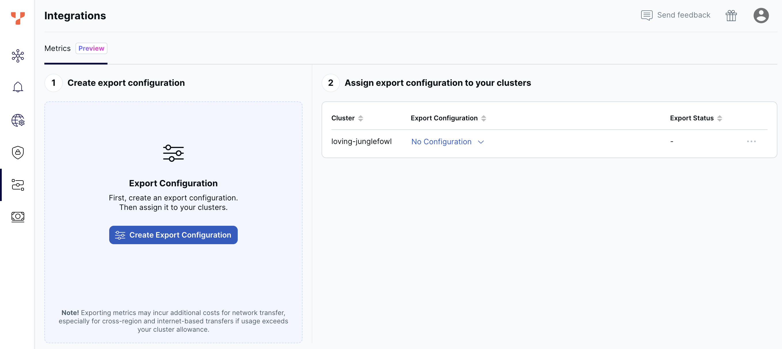 Integrations Metrics tab